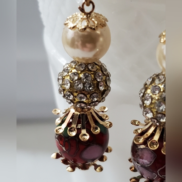 Antique Miriam Haskell Frank Hess cloisonne pave disco ball pearl earrings vtg - Picture 8 of 16